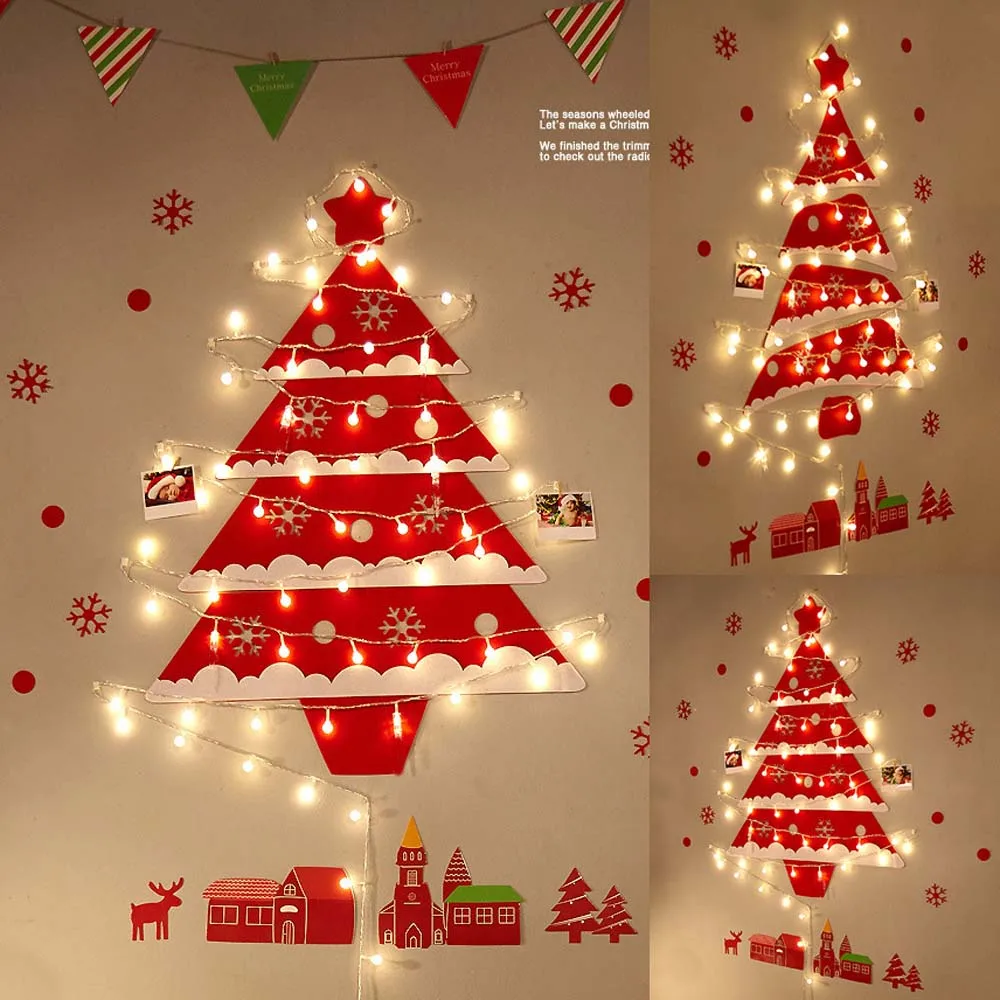 Blizgučiai Papuošalai Atostogų Šventės LED Žibintai Linksmų Kalėdų Šviesos kalėdų Eglutė Kalėdų Dekoro Lipdukai, Sienų Dekoras 0