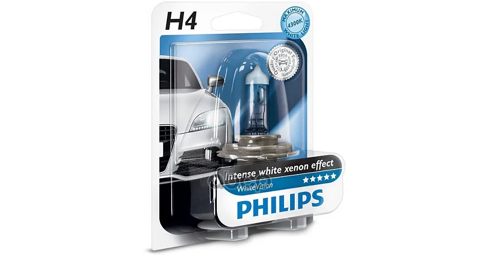 Lempos Philips 12342whvb1 h4 12V 60/55W (p43t) balta vizija 4300K + 60% 1 Vnt. lizdinės plokštelės Philips str. 12342WHVB1 0