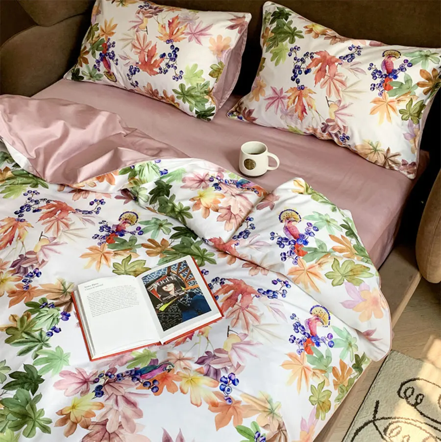 Mados sielovados patalynės komplektas,pilnas karalienė, karalius medvilnės derliaus spalvinga augalų dvigubai namų tekstilės paklode pagalvės užvalkalą antklode padengti 0