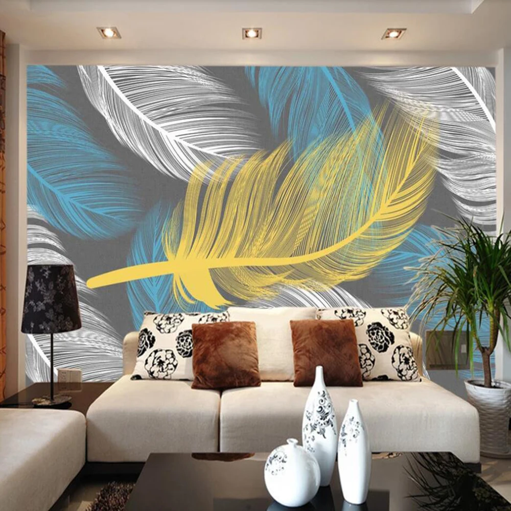 Milofi užsakymą 3D tapetai, freskos modernus minimalistinio rankomis dažyti plunksnų mažų šviežių fone sienų apdaila sienų tapetai 0