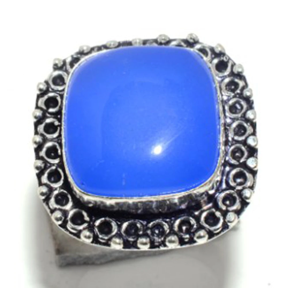 Mėlyna Chalcedony Žiedas Sidabro Perdangos virš Vario , Dydis: 7 , FRR0183 0