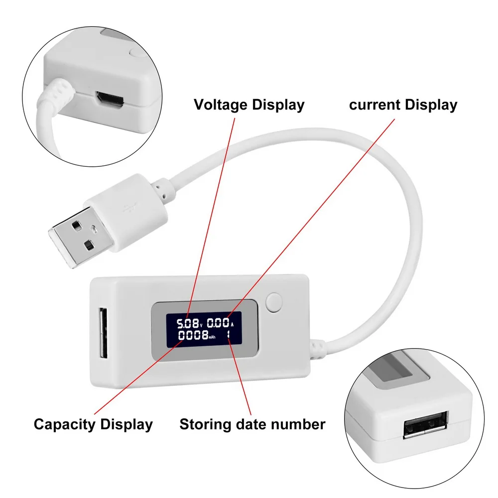 NICEYARD Galios Kroviklis Baterijos Talpa Detektorių, Micro USB Testeriai Telefono Maitinimo Banko Mobile Įtampa Srovės Matuoklio LCD Ekranas 0