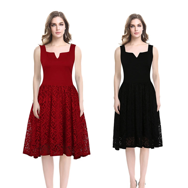 Nėriniai Vintage Suknelė Elegantiškas Mados Moterų Drabužiai Be Rankovių O-Kaklo Suknelė Ponios Vasaros Suknelė 0