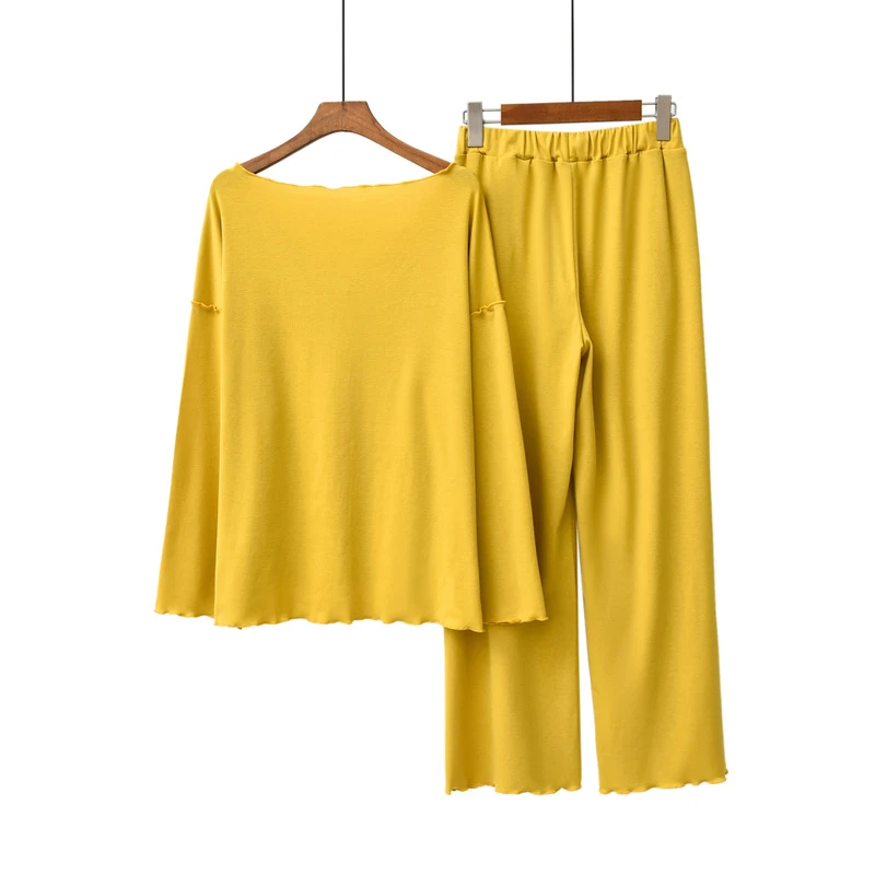 Pavasario Modalinio ir Medvilnės ilgomis Rankovėmis Slyvų dydžio Mozaikos Megztinis ilgomis rankovėmis Homewear Rinkiniai Sleepwear 2020 Naujas Pajama Moterų 0