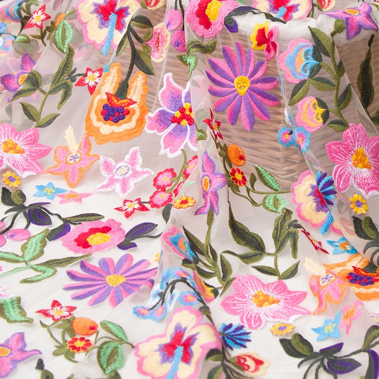 Sumaišykite spalvos gėlių akių siuvinėjimo nėrinių audinio Vestuvinė Suknelė Tiulio Sijonas Medžiagos, audiniai kratinys kumas telas por metro 0