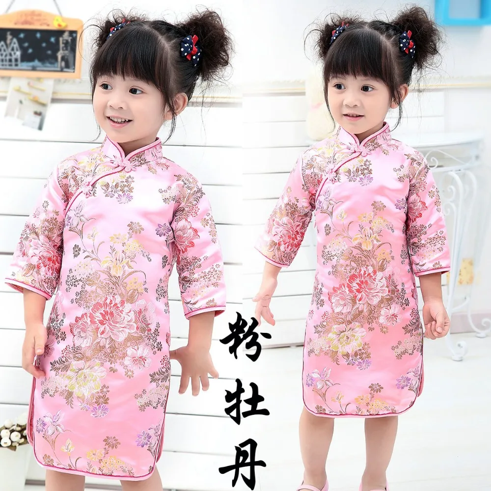 Tango kostiumas cheongsam mergaičių suknelė 2-12 metų amžiaus kūdikių drabužiai, suknelės vaikams iki 2018 m. vasaros klasikinio stiliaus princesė medvilnės pigūs naujas 0