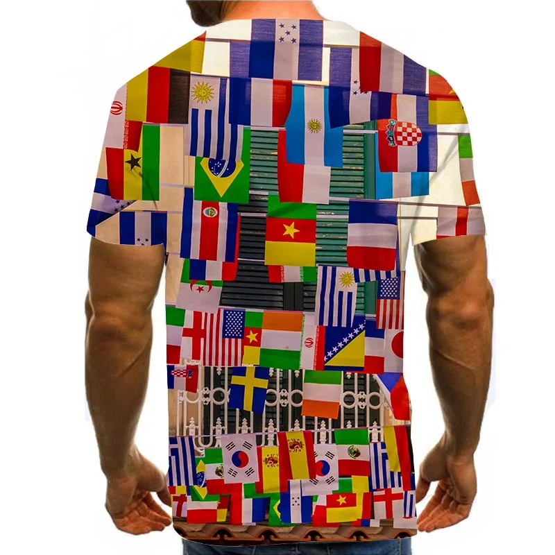 Vyrai Grafinis T Marškinėliai Apvalios Kaklo 3D Spausdinimo Trumpas Rankovės Kasdien Viršūnes Nacionalinės Vėliavos Tees 0