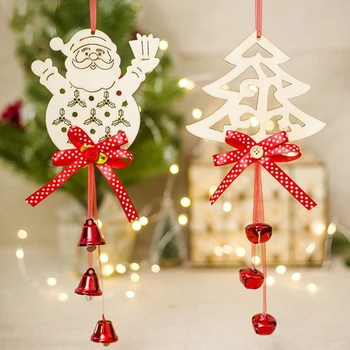 1PCS Mediniai Santa Pendan Kalėdas Su Bell Pakabukas String Skambučius Vėjo Varpeliais, Medžio Pakabukas Dekoracijos namams