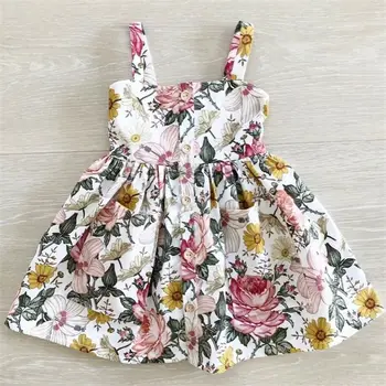 2020 Saldus Bamblys Vaikai Gėlių Baby Girl Drabužiai Suknelė, Diržas Rankovių Gėlių Gėlių Princesė Šalies Atsitiktinis Suknelės, Kostiumų