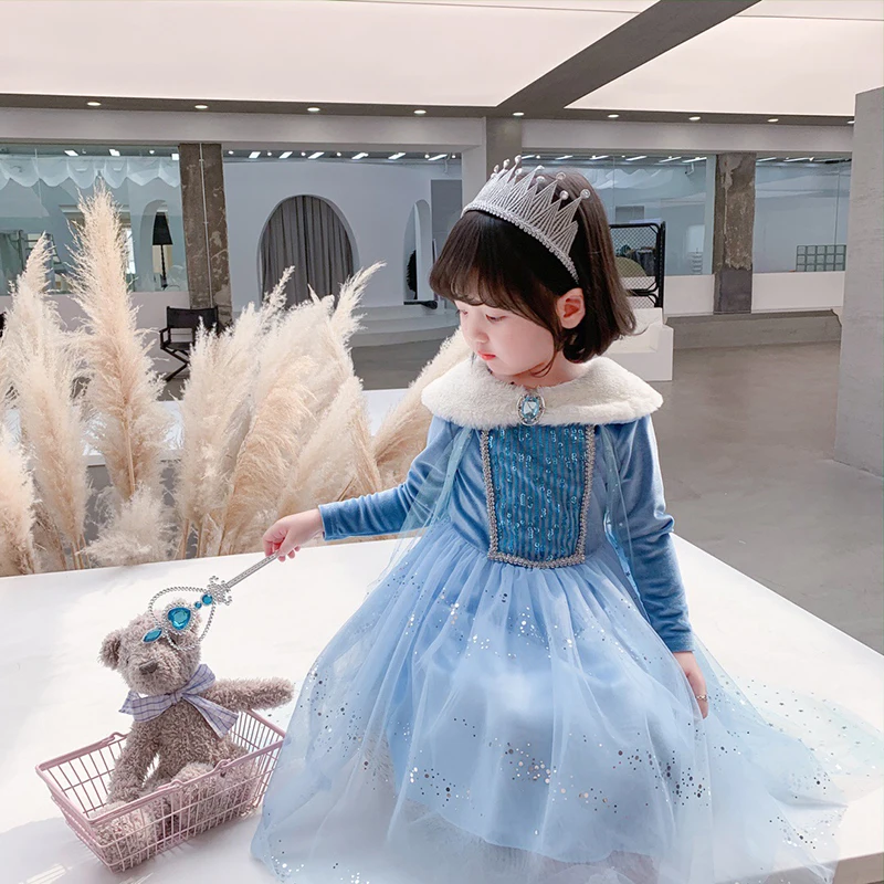 2020 M. Žiemos Ilgomis Rankovėmis Ju Siūlų Princesė Dress In Vėjo Mažas Kailio Apykakle Mergina Sijonas 1