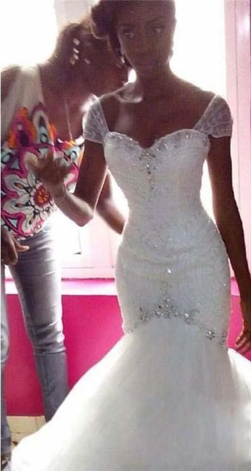 Afrikoje Užsakymą Žavinga Kristalų Duobute Klostyti Vaiskiai Balta Undinė Vestuvių Suknelė 2020 Vestuvių Suknelė Vestuvių Suknelės 1