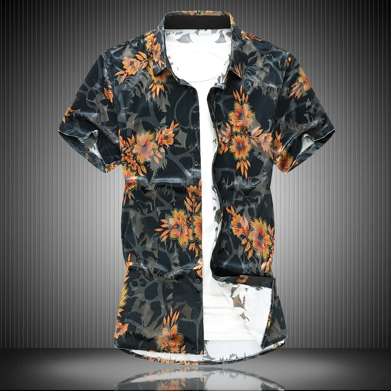 Aukštos kokybės flanelė tuščiaviduriai Kinų drakonas Vyrų 2019 Mados atspausdinta marškinėliai Slim Havajų atostogų Šalis atsitiktinis marškinėliai Homme 7XL 1