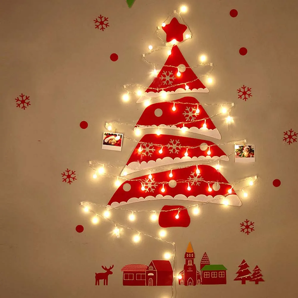 Blizgučiai Papuošalai Atostogų Šventės LED Žibintai Linksmų Kalėdų Šviesos kalėdų Eglutė Kalėdų Dekoro Lipdukai, Sienų Dekoras 1