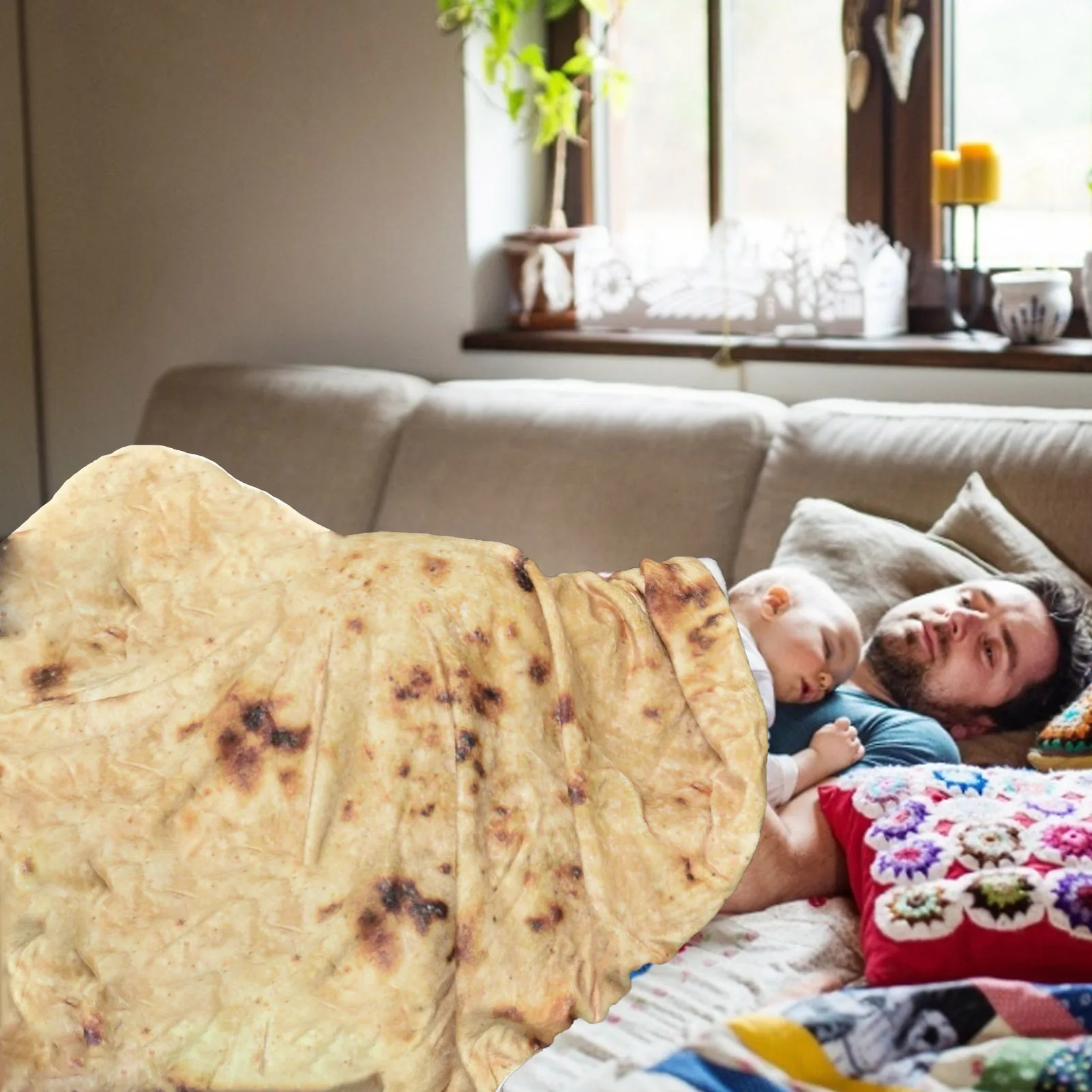 Burritos Tortilla Antklodė Minkšta Ir Patogi Miegojimo Realistiškas Maisto Mada Mesti Plauko Antklodės, Antklodės Apvalios Formos Žiemą Šilta 1