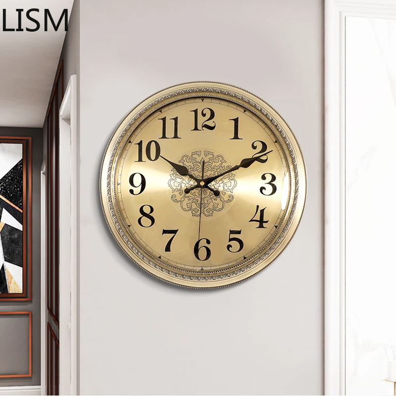 Didelis Modernus Sieninis Laikrodis Metalo Luxury Gold Vintage Sieniniai Laikrodžiai Kambarį Antikvariniai Laikrodžiai, Skaitmeninis Sieninis Laikrodis Troba Dekoras 1