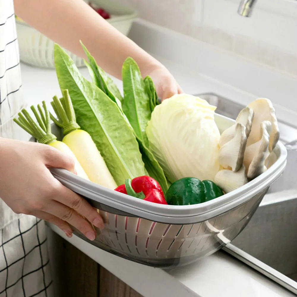 Dukart puošia tuščiaviduriai daržovių plovimo krepšeliu daržovių nutekėjimo Krepšelį Nustatyti namų ūkių virtuvės vaisių krepšelis praustuvas LM12281138 1