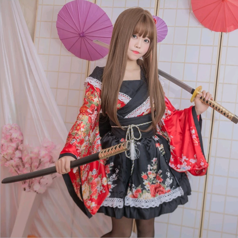 Japonijos seksualus cosplay spausdinti kostiumas šalis etape kimono cosplay tarnaitė kimono kostiumas 1