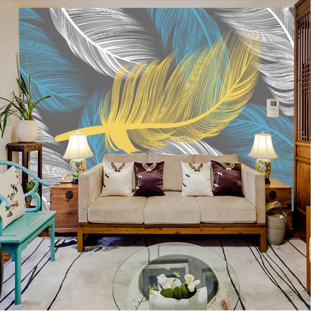 Milofi užsakymą 3D tapetai, freskos modernus minimalistinio rankomis dažyti plunksnų mažų šviežių fone sienų apdaila sienų tapetai 1