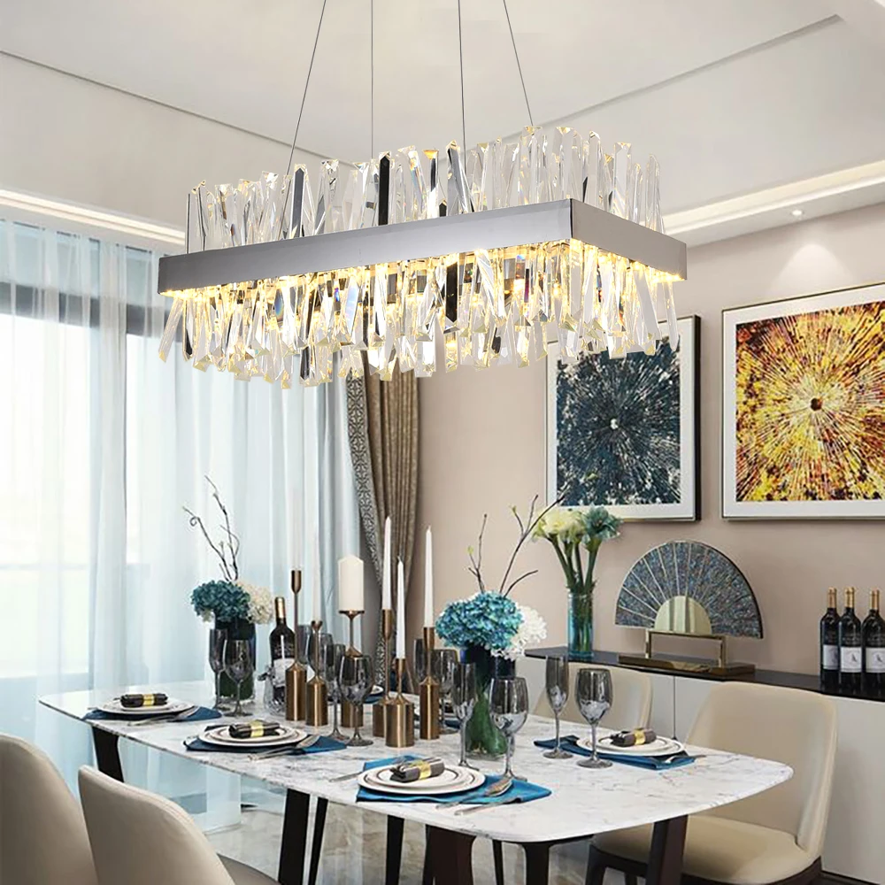 Modernus, stačiakampio kristalų liustra apšvietimo, valgomasis, kambarys, virtuvė sala lempos kabo modernus 
