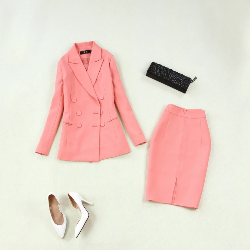 Nustatyti moterų pavasarį naujas mados ilgomis rankovėmis dvieiliai rožinė OLIS temperamentas profesinės kostiumas + krepšys klubo padalinta sijonas, dviejų dalių 1