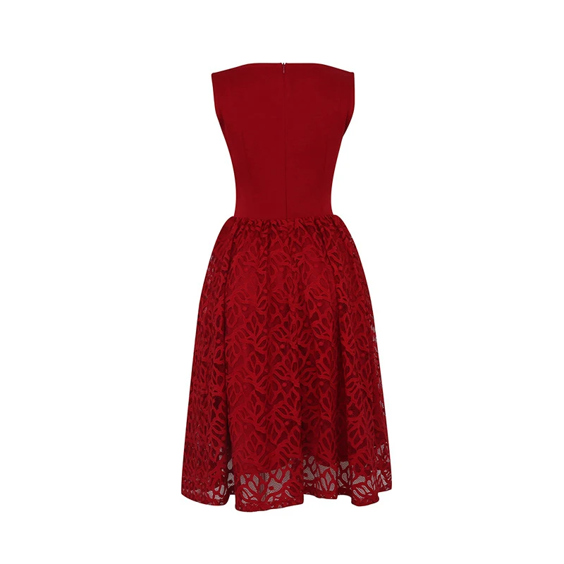 Nėriniai Vintage Suknelė Elegantiškas Mados Moterų Drabužiai Be Rankovių O-Kaklo Suknelė Ponios Vasaros Suknelė 1