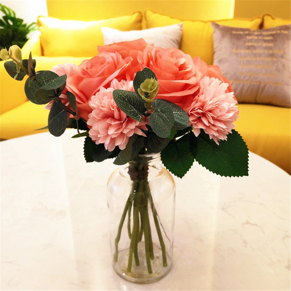 Rankų darbo puokštė 12 netikrą gėlės rožės gėlių modeliavimas gėlių home hotel office vestuves meno sodo puošmena 1
