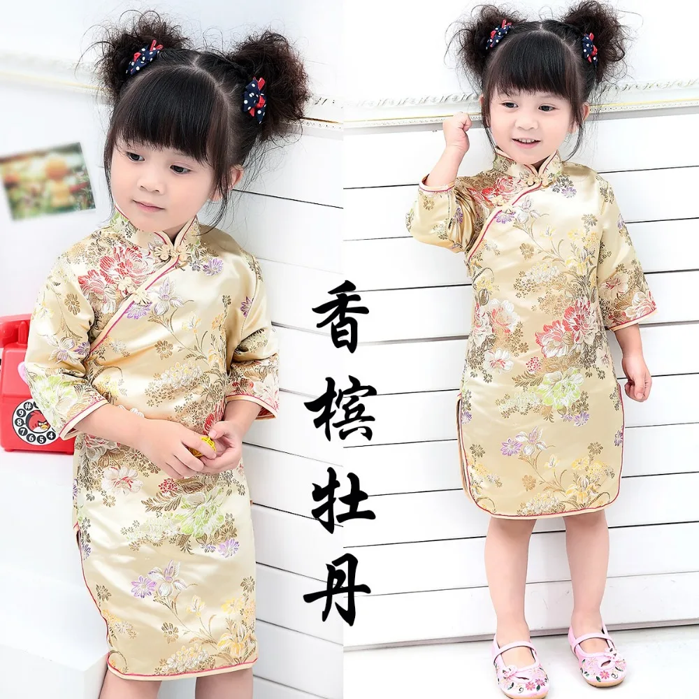 Tango kostiumas cheongsam mergaičių suknelė 2-12 metų amžiaus kūdikių drabužiai, suknelės vaikams iki 2018 m. vasaros klasikinio stiliaus princesė medvilnės pigūs naujas 1