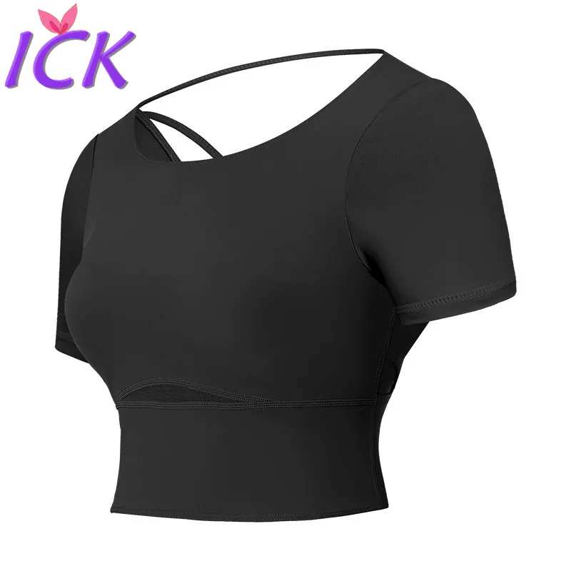 Trumpas Pasėlių Mygtuką Iki Trumpas Rankovės marškinėliai su Krūtinės Pagalvėlės Moterų Quick-dry Veikia Naudotis Drabužiai 1