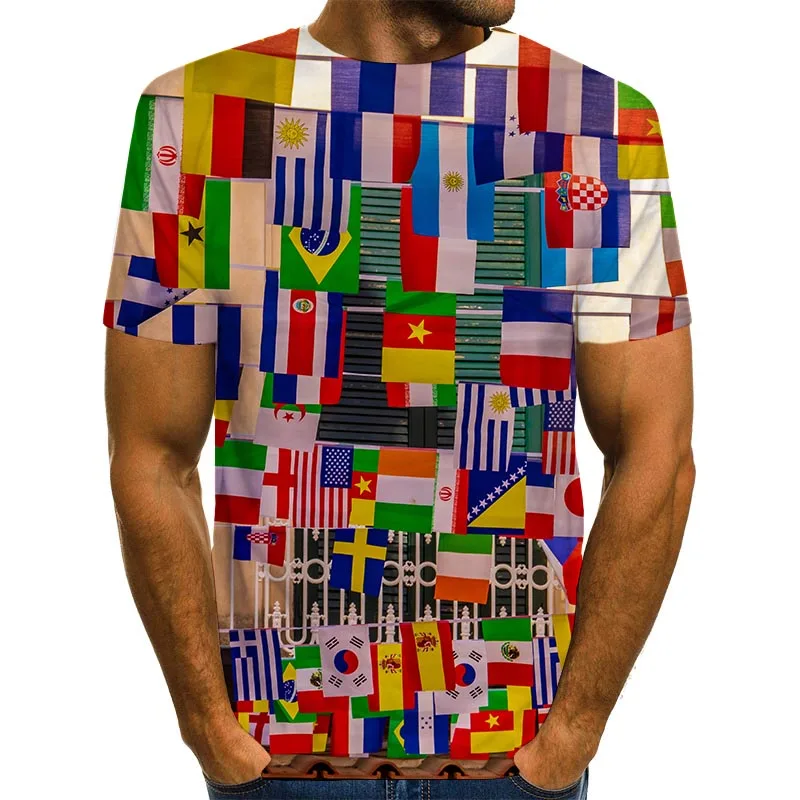 Vyrai Grafinis T Marškinėliai Apvalios Kaklo 3D Spausdinimo Trumpas Rankovės Kasdien Viršūnes Nacionalinės Vėliavos Tees 1