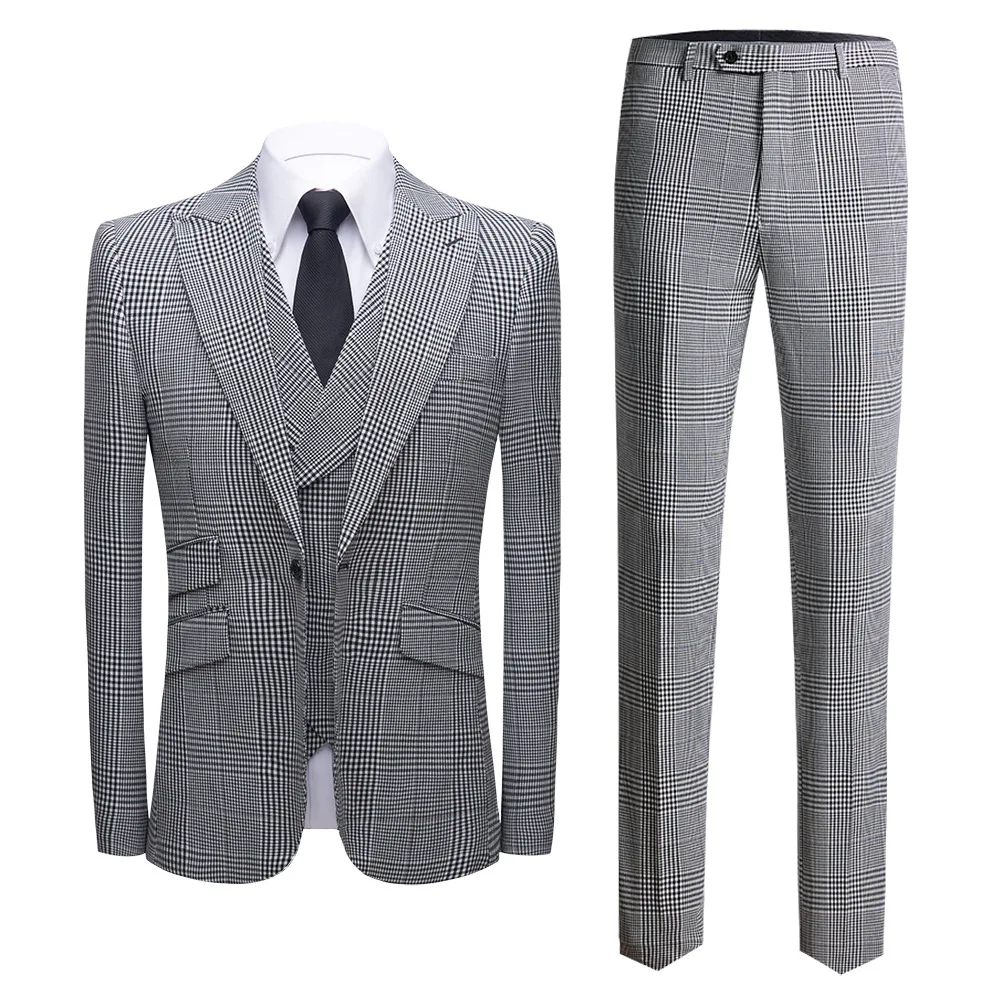 Vyrų kostiumas high-end klasikinis patikrinimas modelis vyrų kostiumas vyrų verslo laisvalaikio kostiumas vyrams kostiumu 3-vnt kostiumas striukė, kelnės, liemenės kostiumas homme 1