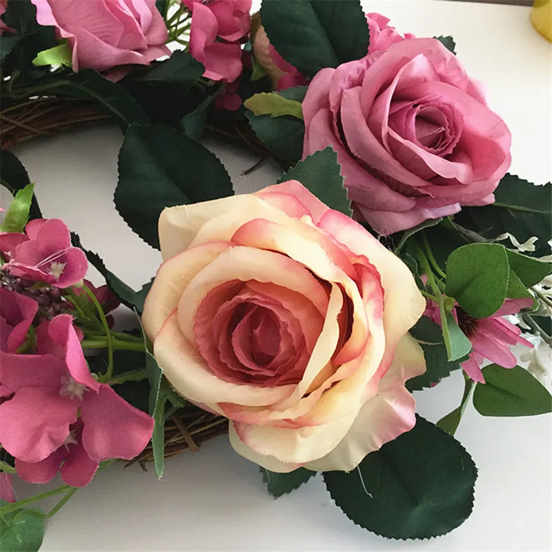 Šilko Wearth Rose Dirbtinės Gėlės, Vainikai Durų Puikus Kokybės Dirbtinės Garliava, Vestuvių Dekoravimas Namų Šaliai Dekoro 1