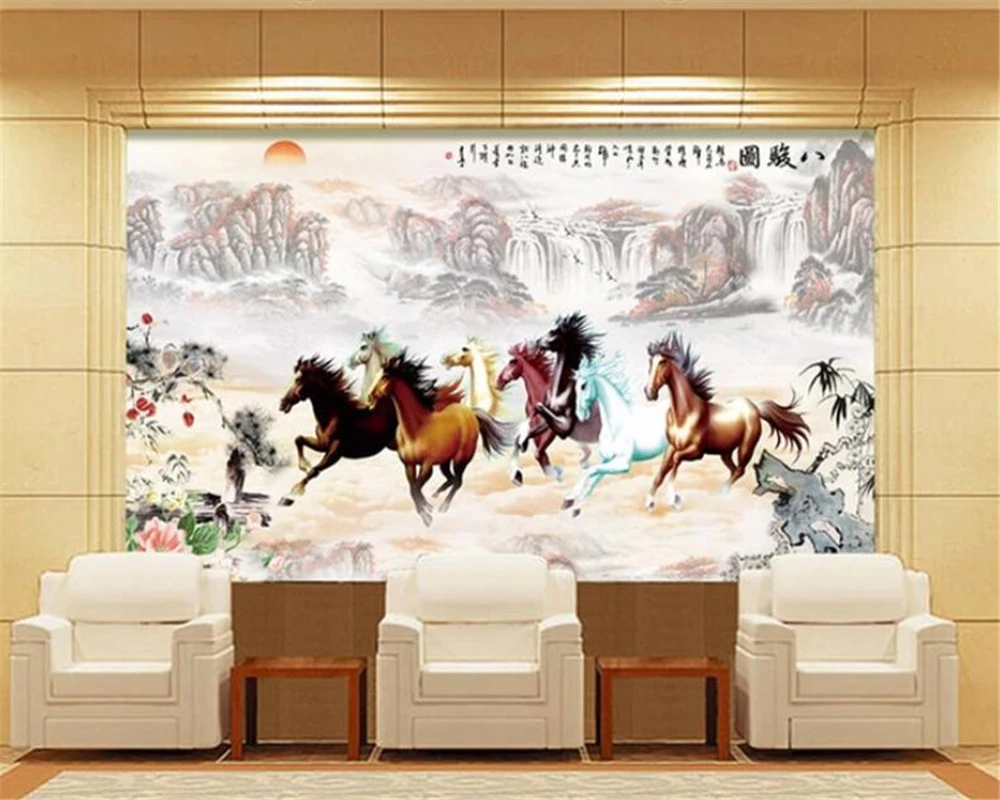Beibehang Tapetai, vaikų kambarys freskos Miegamojo sienos tapetai aštuoni arkliai Kinų sienos fone tapetai kambarį 2