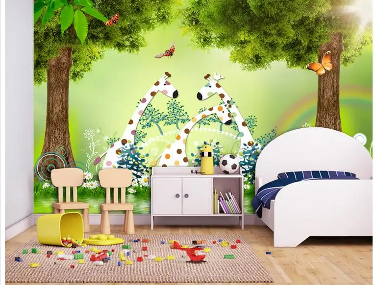 Custom foto tapetai, 3d sienų freskomis tapetai, Graži, miško elnias animacinių filmų freskos vaikų kambario foną sienų tapyba 2