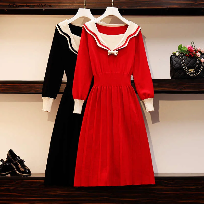 Didelio dydžio moteriški drabužiai rudens 2020 naujas moterų sesuo Vakarų stiliaus lieknėjimo bazės megztinį megzti suknelę 2