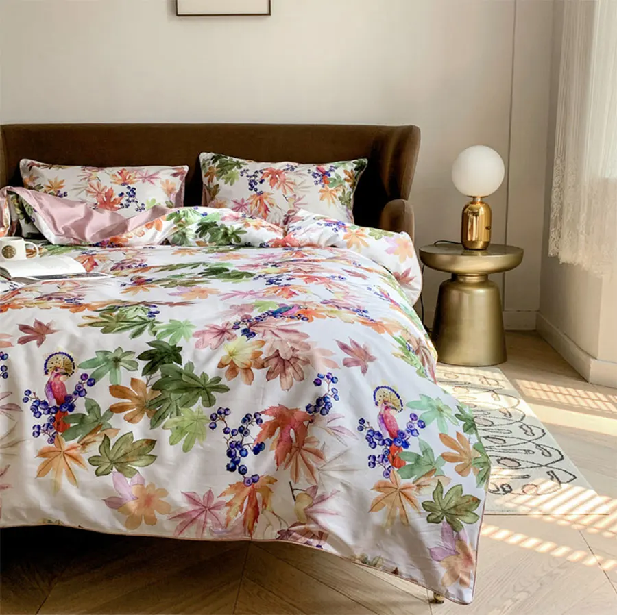 Mados sielovados patalynės komplektas,pilnas karalienė, karalius medvilnės derliaus spalvinga augalų dvigubai namų tekstilės paklode pagalvės užvalkalą antklode padengti 2