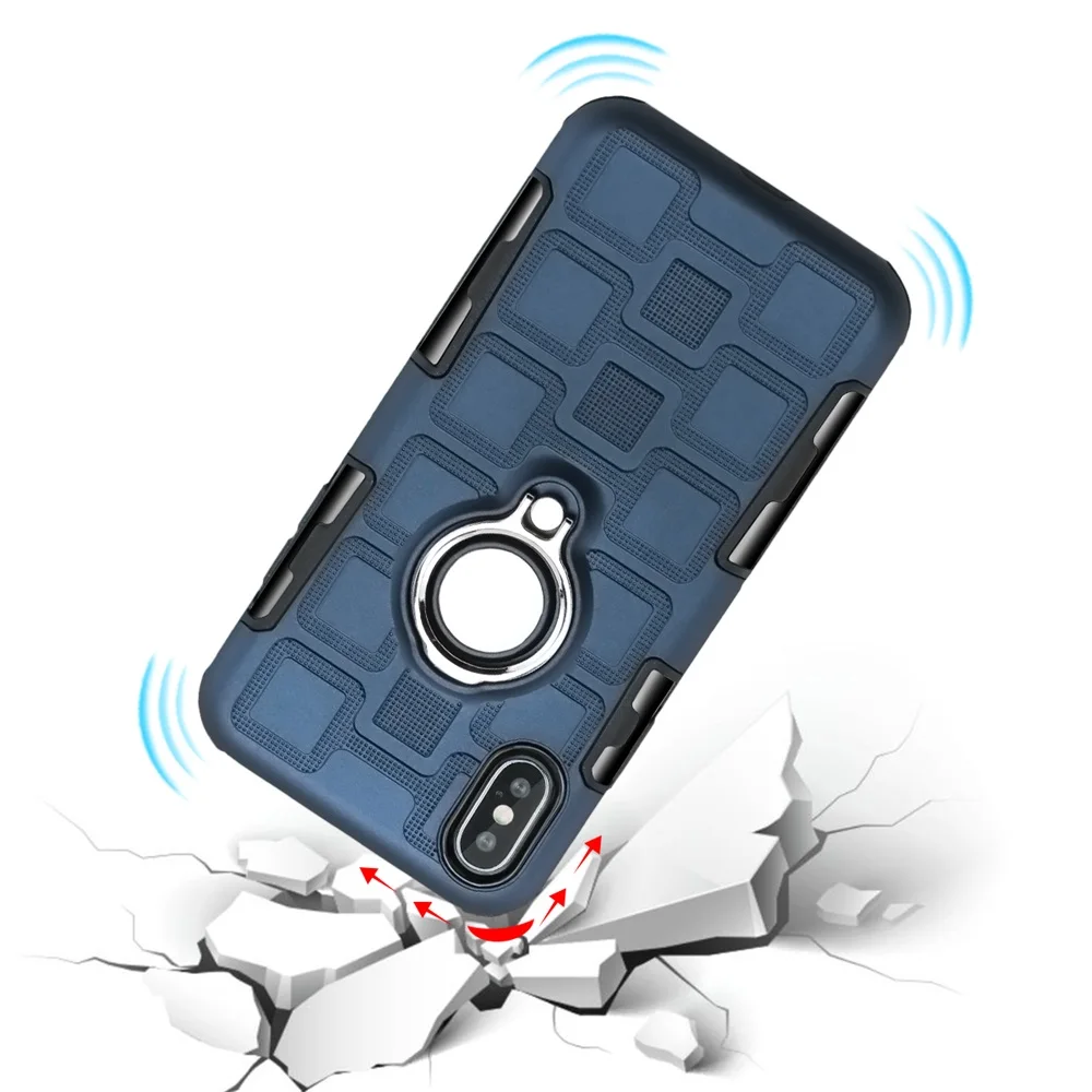 Magnetinio Automobilį Telefono dėklas Skirtas iPhone 7 8 Plus XS Max XR 360 Visiškai atsparus smūgiams Atveju Šarvai Žiedas Laikiklis iPhone 6 6s X XS Įrašą, Padengti 2