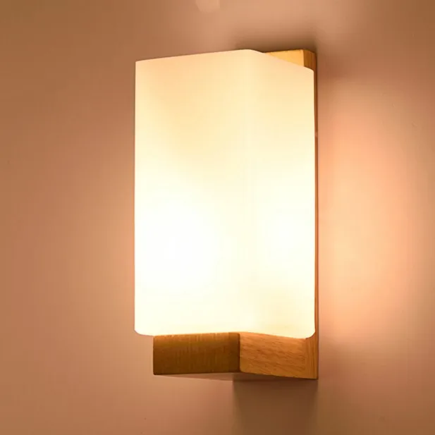 Modernios sienos lempos minimalistinio įėjimo prieškambario laiptai, naktiniai staleliai, lempa, miegamojo lempa, Medžio, stiklo lempų gaubtų tatamio sienos apšvietimo šviestuvas 2
