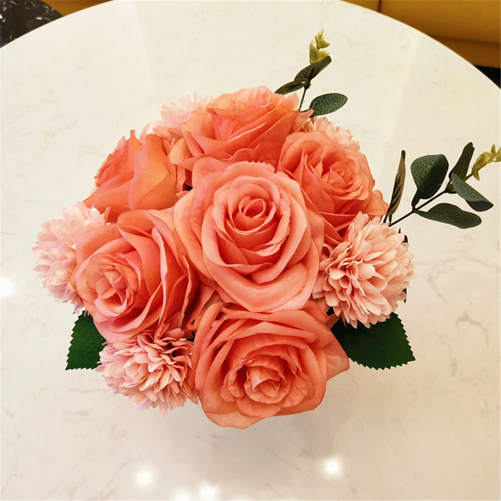 Rankų darbo puokštė 12 netikrą gėlės rožės gėlių modeliavimas gėlių home hotel office vestuves meno sodo puošmena 2