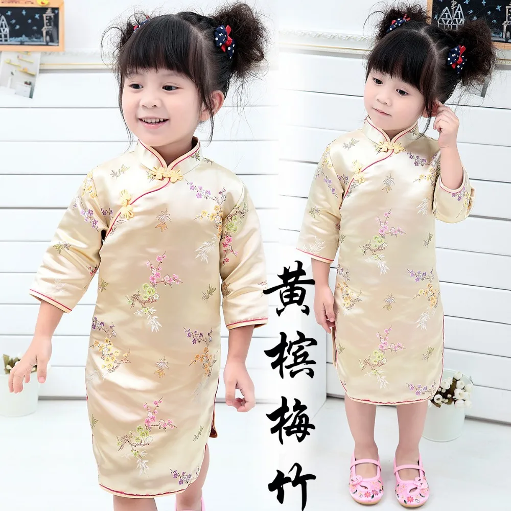 Tango kostiumas cheongsam mergaičių suknelė 2-12 metų amžiaus kūdikių drabužiai, suknelės vaikams iki 2018 m. vasaros klasikinio stiliaus princesė medvilnės pigūs naujas 2