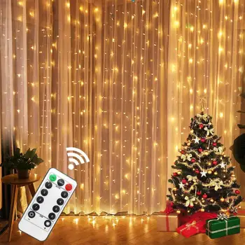 3M LED Pasakų Žibintai Girliandą Užuolaidų Lempos Nuotolinio Valdymo pultas USB String Šviesos girlianda ant lango Kalėdų Dekoracijos namams 15393