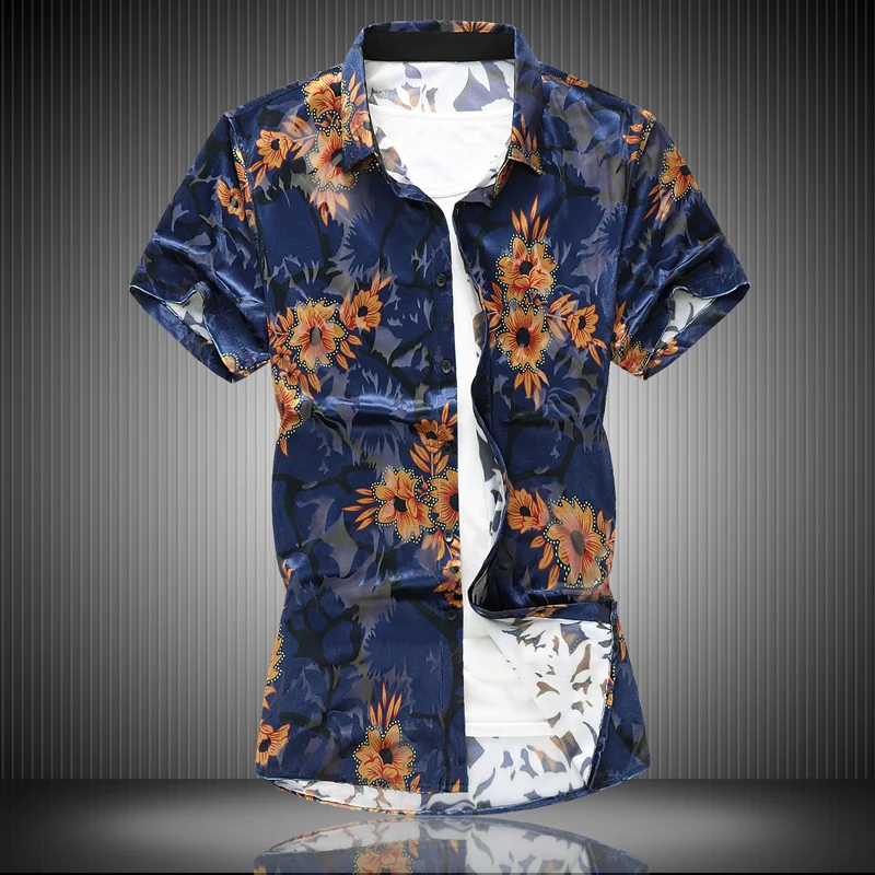 Aukštos kokybės flanelė tuščiaviduriai Kinų drakonas Vyrų 2019 Mados atspausdinta marškinėliai Slim Havajų atostogų Šalis atsitiktinis marškinėliai Homme 7XL 3