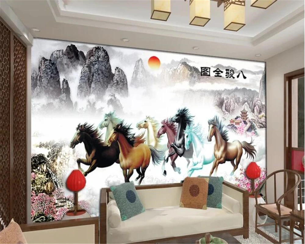 Beibehang Tapetai, vaikų kambarys freskos Miegamojo sienos tapetai aštuoni arkliai Kinų sienos fone tapetai kambarį 3