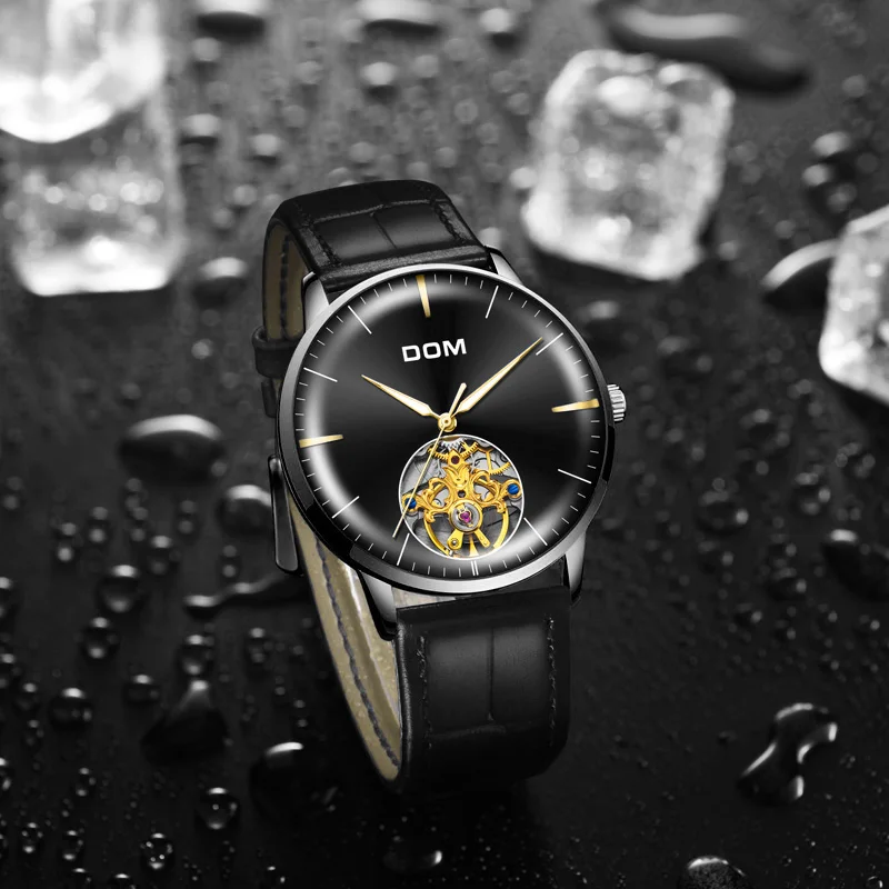 DOM-Ultra plonas, Paprastas, Klasikinis Vyrų Mechaniniai Laikrodžiai Verslo Vandeniui Žiūrėti Prabangos Prekės Odos Automatinis laikrodis, M-1268BL-1M 3
