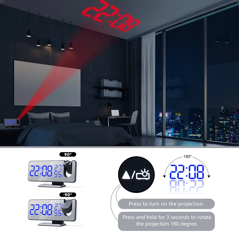 LED Skaitmeninis Laikrodis-Žadintuvas Projekcija Žiūrėti Lentelėje Elektroninių Darbalaukio Laikrodžius, USB Pabusti FM Radijas Laiko Projektorius Atidėjimo Funkcija 3