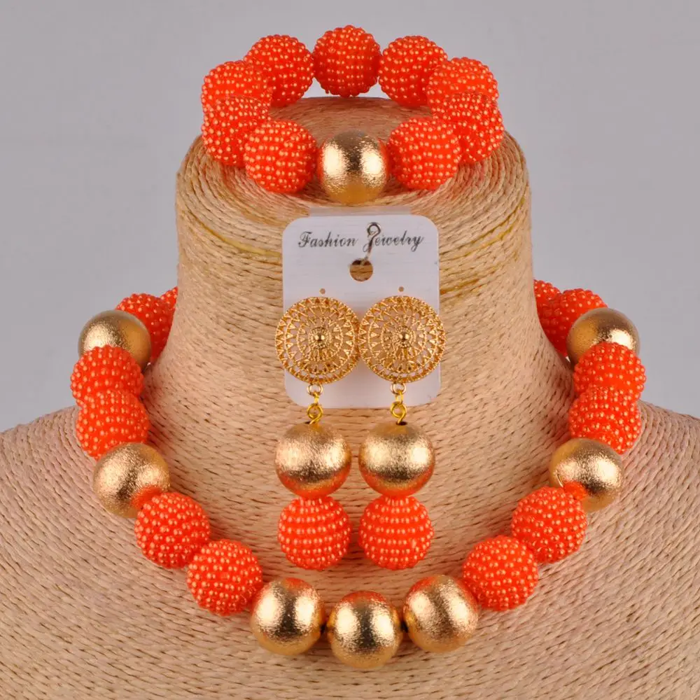 Oranžinė papuošalų rinkinys imituojamas afrikos perlas karoliai nigerijos karoliukai, papuošalų komplektai moterims FZZ36 3