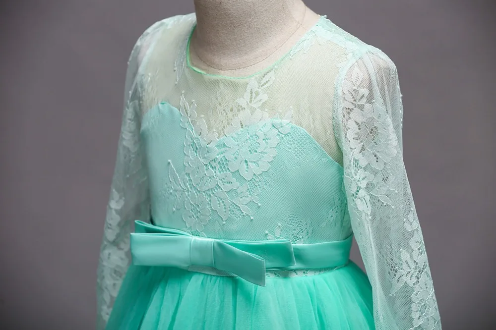 Popodion ilgomis rankovėmis gėlių mergaičių suknelės elegantiškas lankas tiulio mergaičių suknelės FGD10106 3