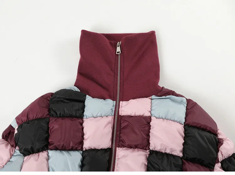 Rudenį Originalaus Dizaino Žiemos Moterų Atsitiktinis Palaidų Puffer Jacket Spalvingas Pledas, Šviesos, Šiltų Slim Vidutinio Ilgio Kailis Į Apačią 3