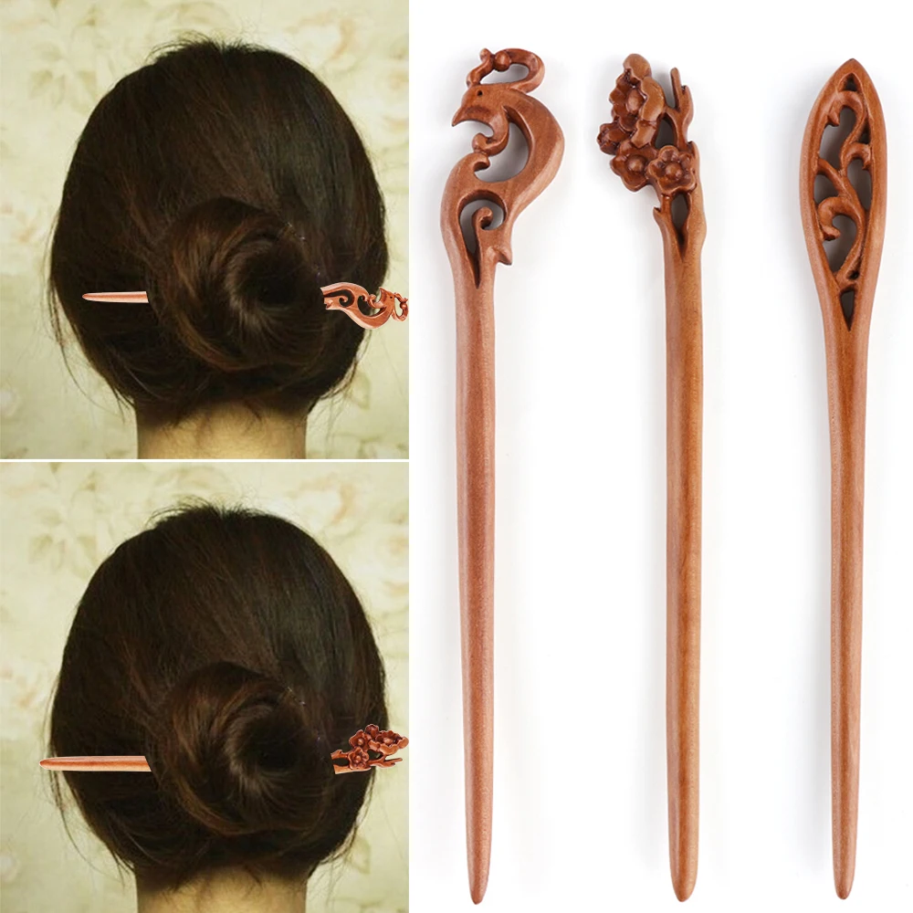 1 Vnt Retro Etninės Moterų Lady medienos Lydinio Perlų Rankų darbo Raižytas Lazdelėmis Plaukų Stick Pin Medienos Plaukų Stick Plaukų Aksesuarai 4