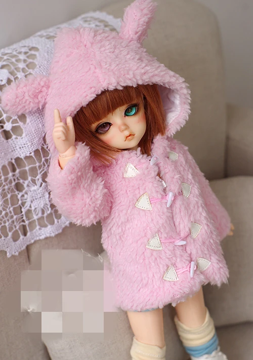 BJD Doll drabužius, kurie tinka 1-4 msd dydžio striukė su skrybėlę žiemos pliušinis kailis rožinė Smėlio lėlės priedai 4