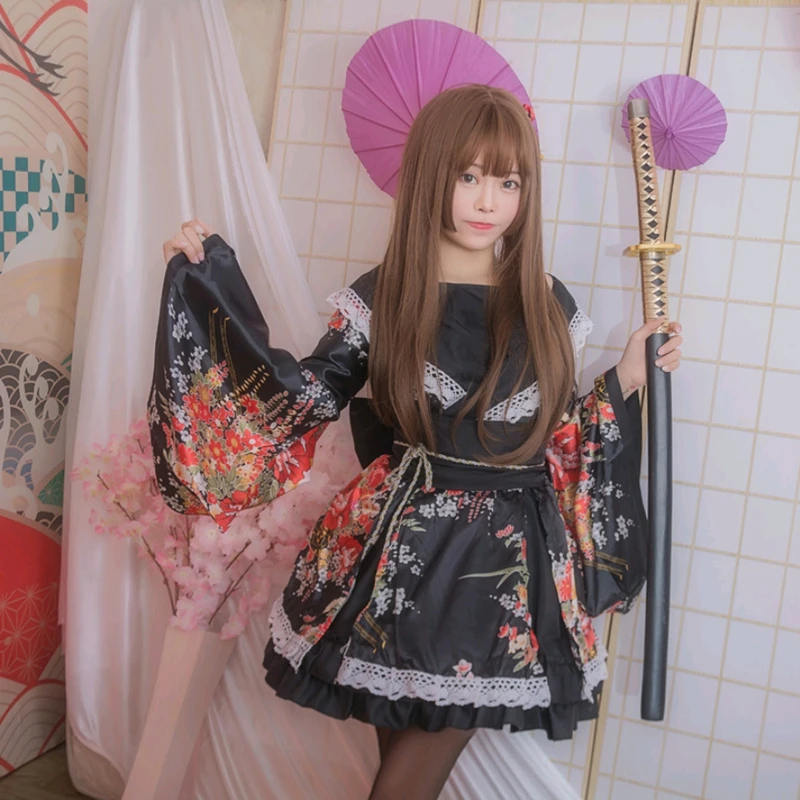 Japonijos seksualus cosplay spausdinti kostiumas šalis etape kimono cosplay tarnaitė kimono kostiumas 4